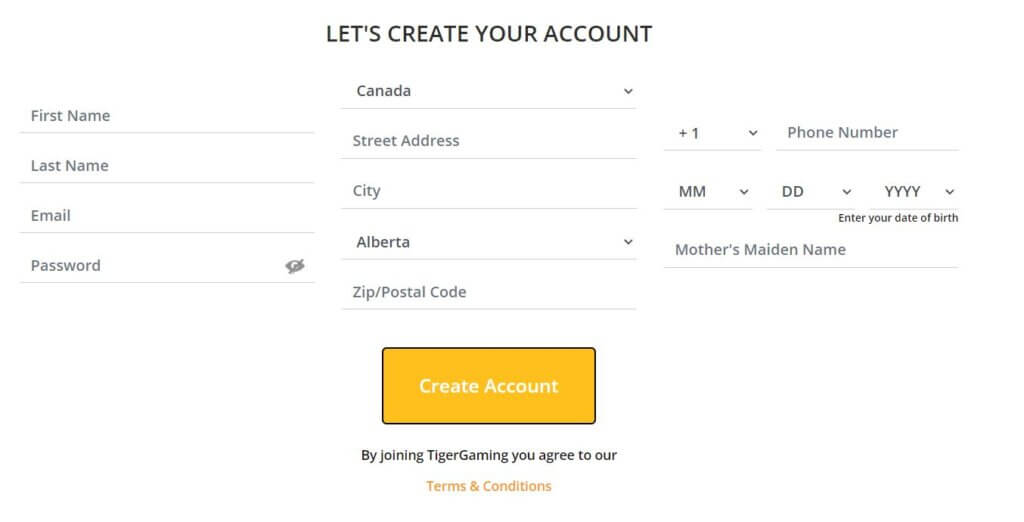 TigerGaming Sign Up