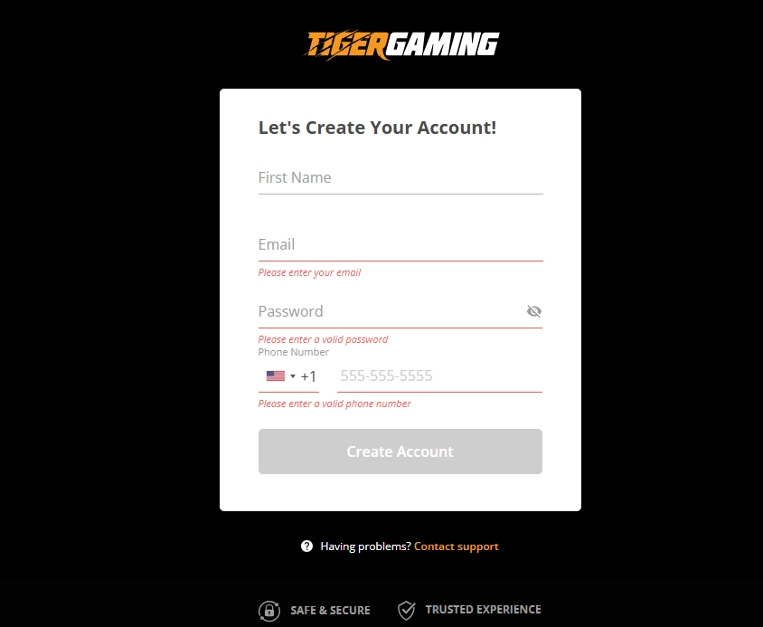 tigergaming create account