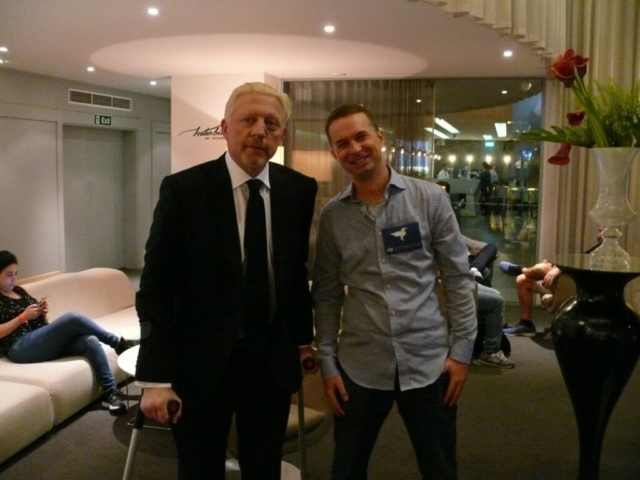 Boris Becker with Lars Liedtke at the 2018 Battle of Malta