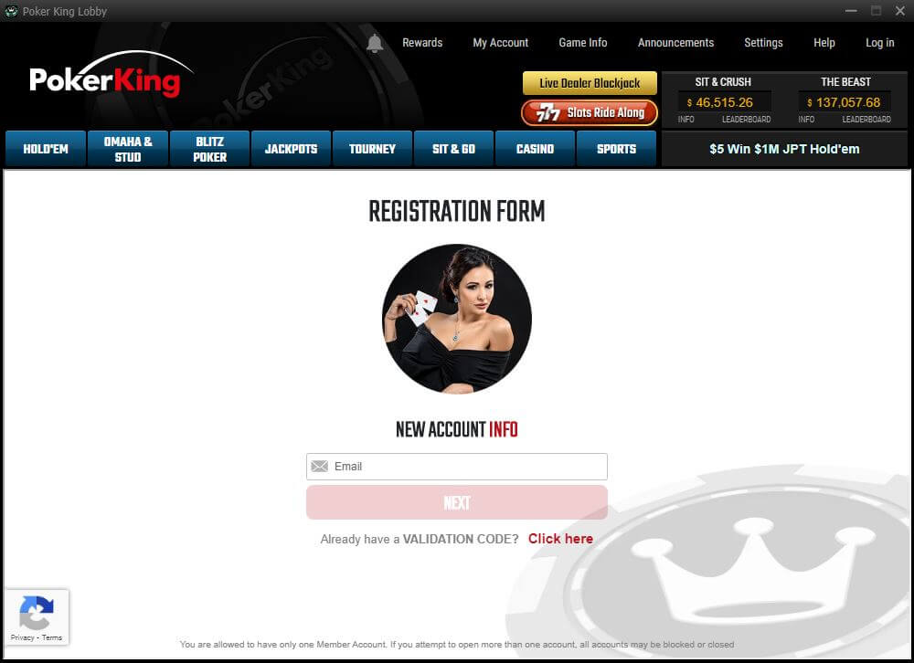 pokerking registration form