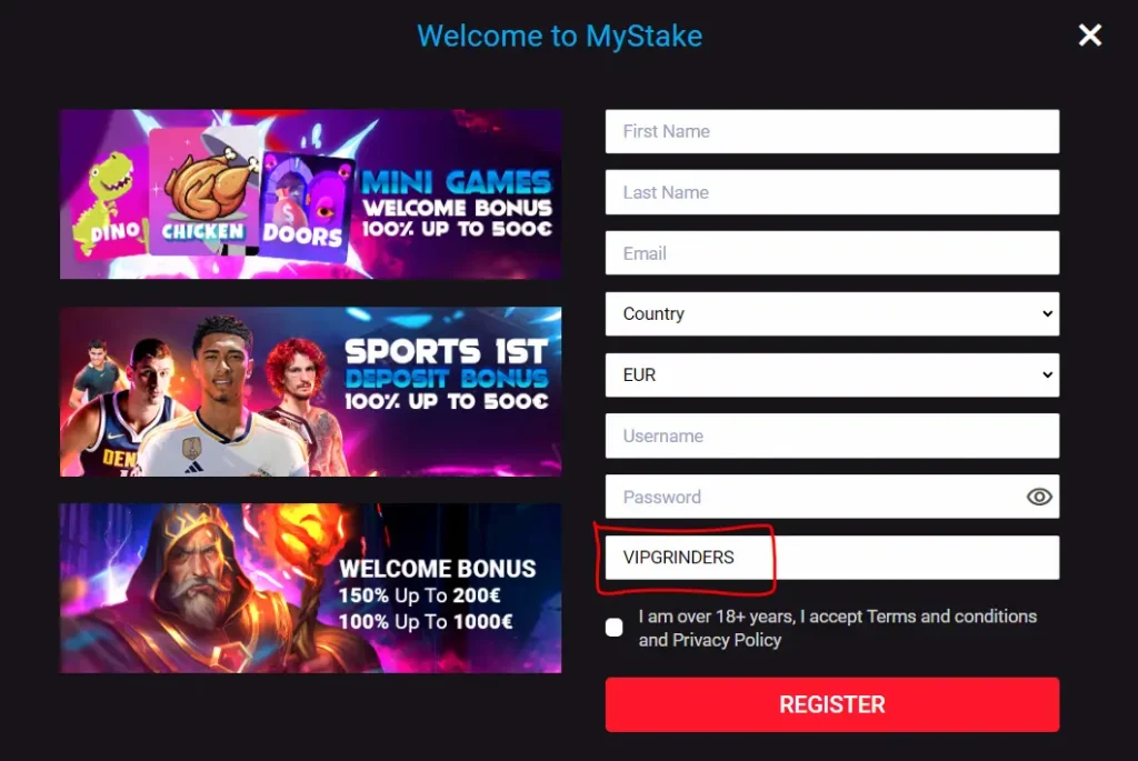 mystake casino bonus code vipgrinders