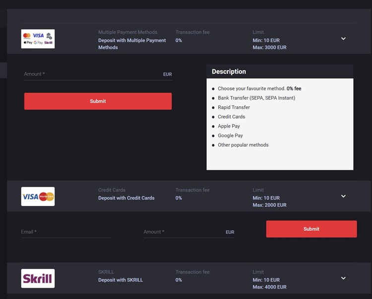 MyStake Casino Deposit Methods