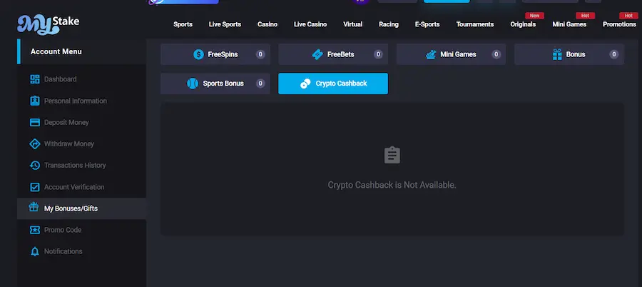 mystake casino crypto cashback