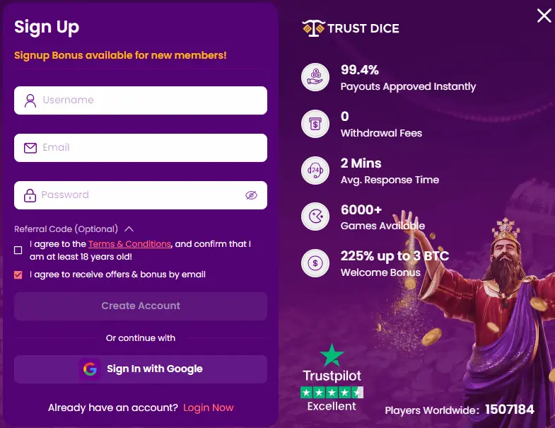 trustdice casino registration