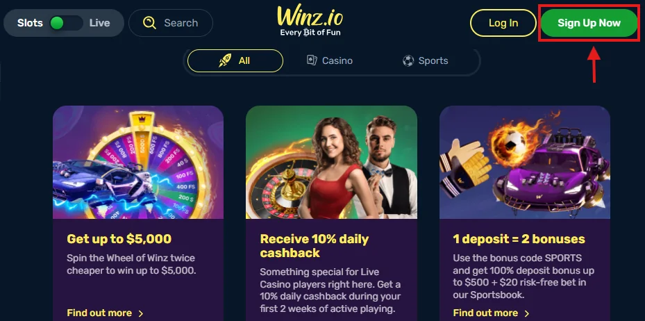 winz.io casino sign up