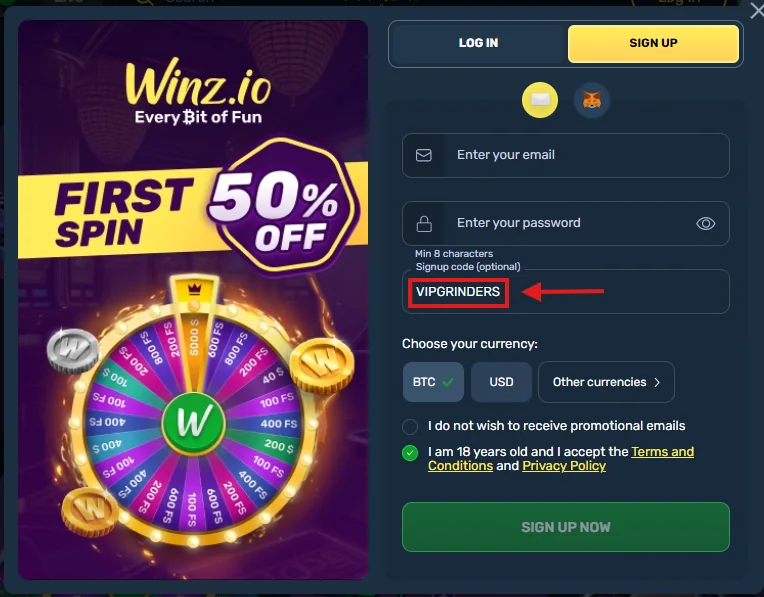 winzio casino registration promo code