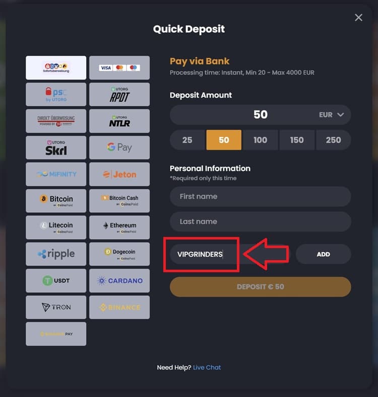 Bitkingz Deposit