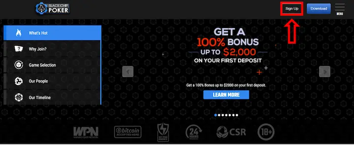 black chip poker sign up