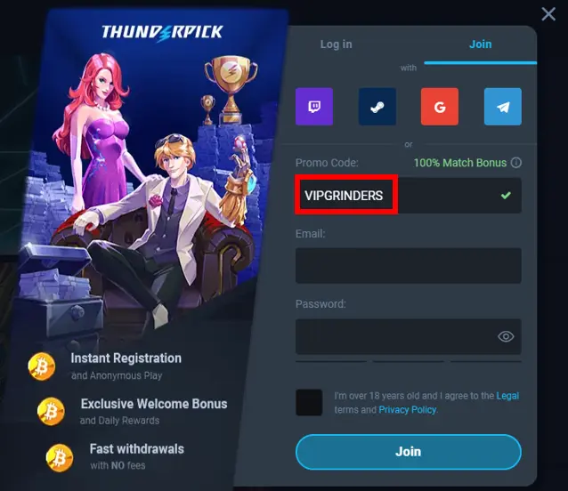 thunderpick promo code bonus registration