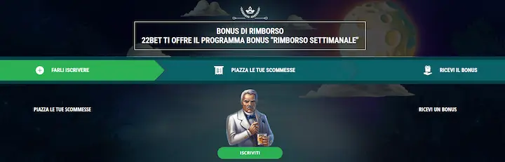 22bet bonus di rimborso