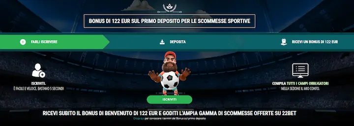 22bet bonus scommesse sportive