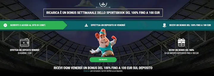 22bet bonus settimanale