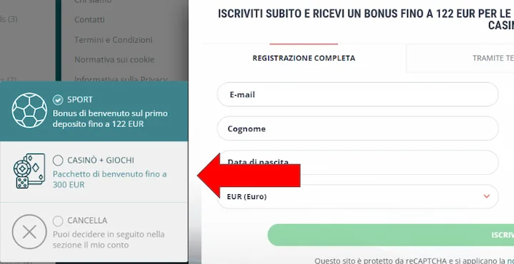 Registrazione bonus 22Bet