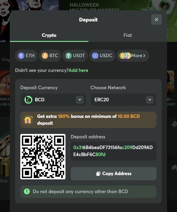 Depositing funds at BC.Game using cryptocurrencies