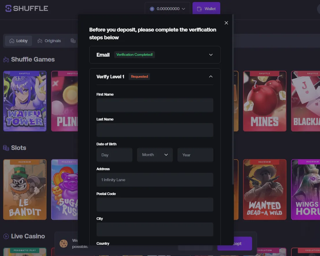 shuffle casino deposit verification