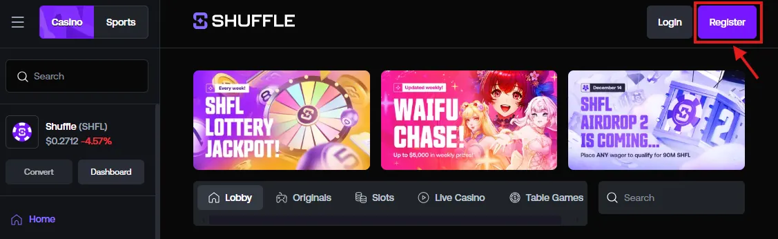 shuffle casino review register