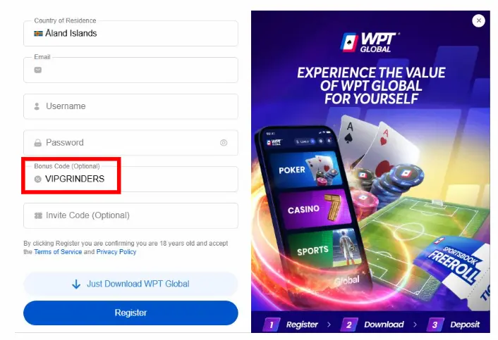 wpt global bonus code