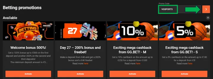 ggbet promo code