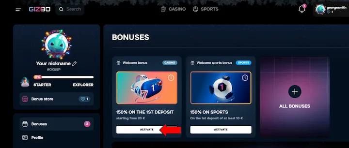 gizbo casino welcome bonuses