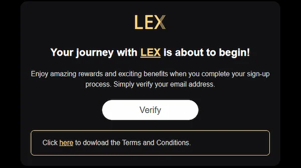 lex casino verify email