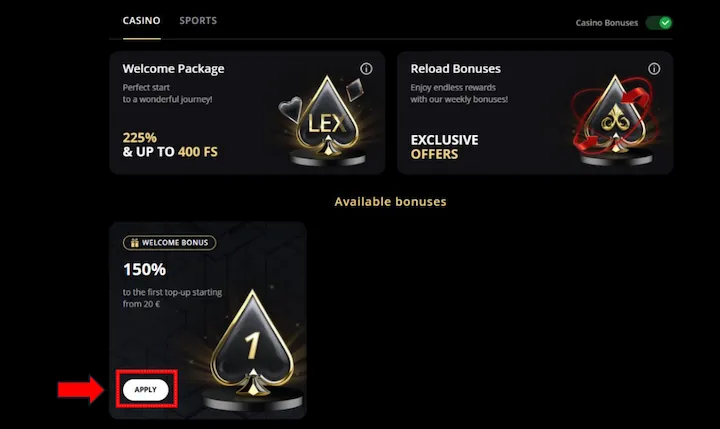 lex casino welcome bonus