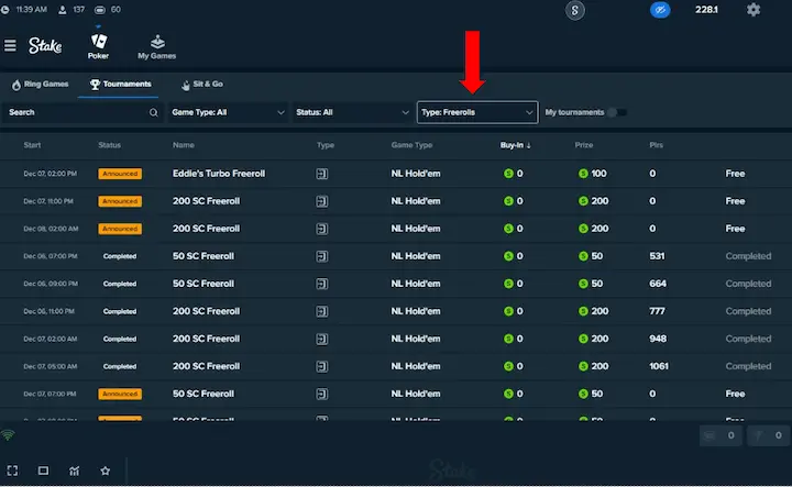stake.us poker freerolls