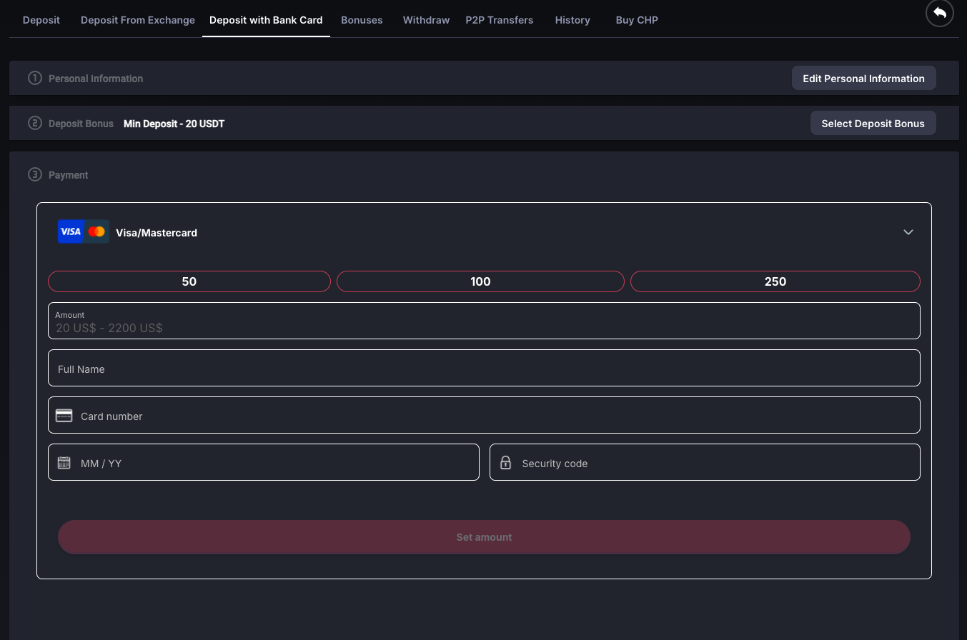 CoinPoker bank card deposit