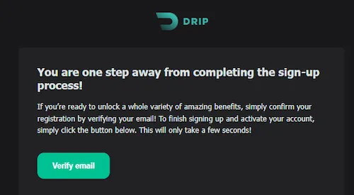 drip casino verify email