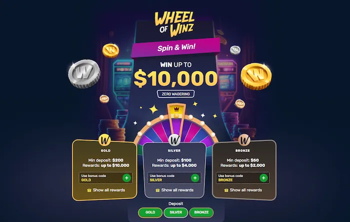 winz.io wheel of winz bonus