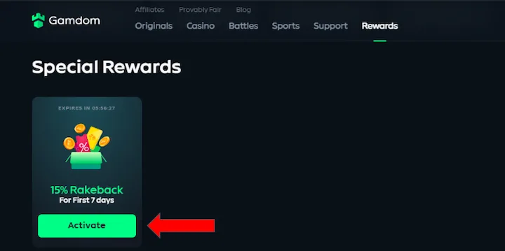 gamdom special rewards activate